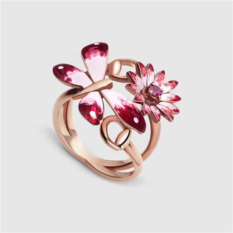 gucci flora ring in rose gold enamel and rubies|thin rose gold ring.